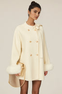 Coralie white wool fur bowknot coat
