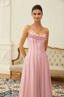 Mireille Ruffled Shirred Tulle Maxi Dress