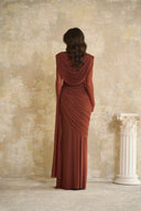 Désirée Brown Shirred-effect Draped Maxi Dress