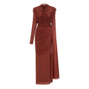 Désirée Brown Shirred-effect Draped Maxi Dress