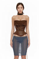 Fleur Brown Lace Up Corset Crop Top