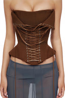 Fleur Brown Lace Up Corset Crop Top