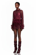Suzette Red Chiffon Ruffled Blouse