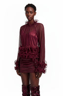 Suzette Red Chiffon Ruffled Blouse