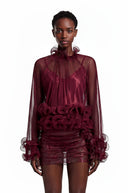 Suzette Red Chiffon Ruffled Blouse