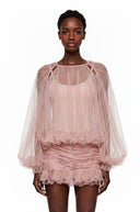 Laurette Pink Semi Sheer Bubble Tulle Shirt
