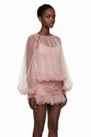 Laurette Pink Semi Sheer Bubble Tulle Shirt
