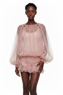 Laurette Pink Semi Sheer Bubble Tulle Shirt