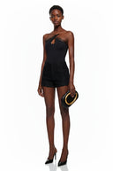 Kolette Black Lace Trim Asymmetrical Bodysuit