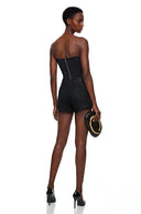Kolette Black Lace Trim Asymmetrical Bodysuit