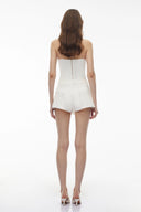 Kolette White Lace Trim Asymmetrical Bodysuit