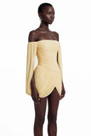 Eulalie Yellow Cross Front Ruched Mini Dress