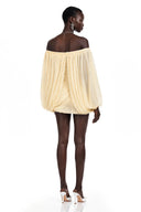 Eulalie Yellow Cross Front Ruched Mini Dress