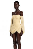 Eulalie Yellow Cross Front Ruched Mini Dress