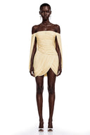 Eulalie Yellow Cross Front Ruched Mini Dress