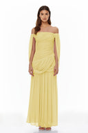 Eulalie Yellow Cross Front Ruched Maxi Dress