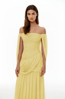 Eulalie Yellow Cross Front Ruched Maxi Dress