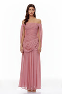 Eulalie Pink Cross Front Ruched Maxi Dress