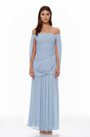 Eulalie Blue Cross Front Ruched Maxi Dress