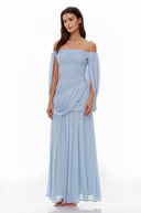 Eulalie Blue Cross Front Ruched Maxi Dress