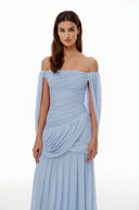Eulalie Blue Cross Front Ruched Maxi Dress
