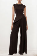Freya Brown Asymmetrical Top & Trousers Set
