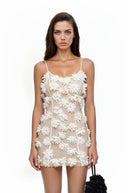 Verdandi White Sheer Mini Dress with 3D Florals