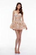 Aquilina Nude Floral Embroidered Sequin Mini Dress