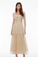 Gratiana Champagne Tulle Maxi Dress with 3D Petals