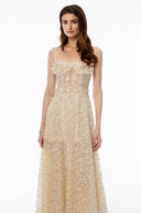 Gratiana Champagne Tulle Maxi Dress with 3D Petals