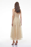 Gratiana Champagne Tulle Maxi Dress with 3D Petals
