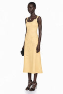 Xenia Yellow Floral Applique Fishtail Midi Dress