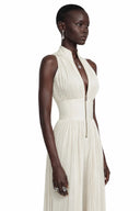 Edwina Cream White Mock Neck Ruched Jumpsuit