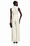 Edwina Cream White Mock Neck Ruched Jumpsuit
