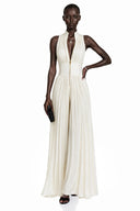 Edwina Cream White Mock Neck Ruched Jumpsuit