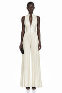 Edwina Cream White Mock Neck Ruched Jumpsuit
