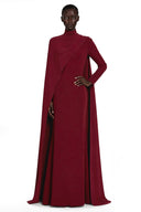 Clarissa Red Mock Neck Maxi Dress with Cape Sleeves