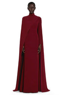 Clarissa Red Mock Neck Maxi Dress with Cape Sleeves