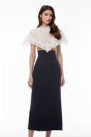 Gratiana Black Round Neck Lace Cape Maxi Dress