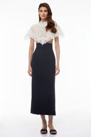 Gratiana Black Round Neck Lace Cape Maxi Dress