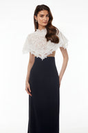 Gratiana Black Round Neck Lace Cape Maxi Dress