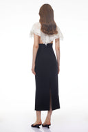 Gratiana Black Round Neck Lace Cape Maxi Dress