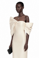 Ligia Cream Midi Dress with Asymmetrical Bow Detail