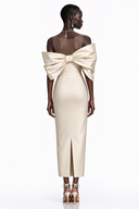 Ligia Cream Midi Dress with Asymmetrical Bow Detail