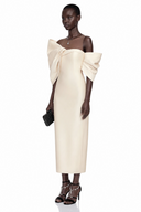 Ligia Cream Midi Dress with Asymmetrical Bow Detail