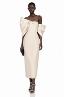 Ligia Cream Midi Dress with Asymmetrical Bow Detail