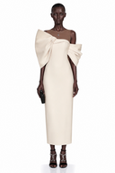 Ligia Cream Midi Dress with Asymmetrical Bow Detail
