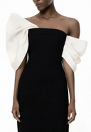 Ligia Black Midi Dress with Asymmetrical Bow Detail