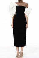 Ligia Black Midi Dress with Asymmetrical Bow Detail