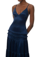 Minervina Blue Open Back Tiered Maxi Dress